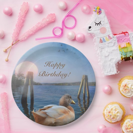 Sunset Duck Happy Birthday Papieren Bordje (Feest)