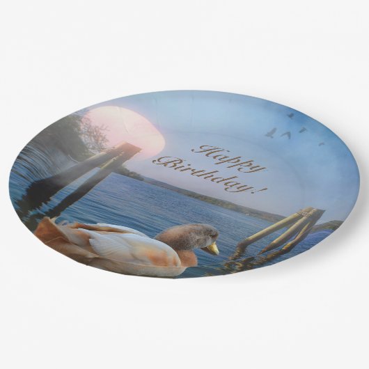 Sunset Duck Happy Birthday Papieren Bordje (Gekanteld)