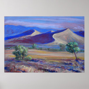 Sunset Dunes, Distant Mountains en Trees Poster