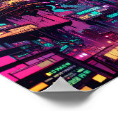 Sunset Dystopian City - Neon Ink Illustratie Poster (Hoek)