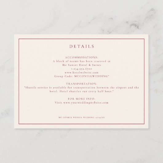 Sunset Elegant Wedding Details Kaart (Achterkant)