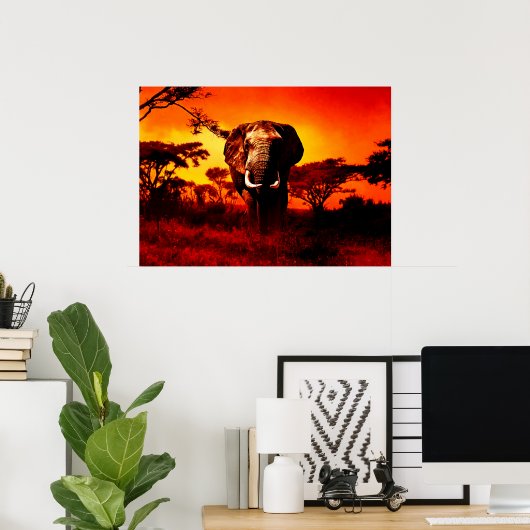 Sunset Elephant Poster (Thuiskantoor)