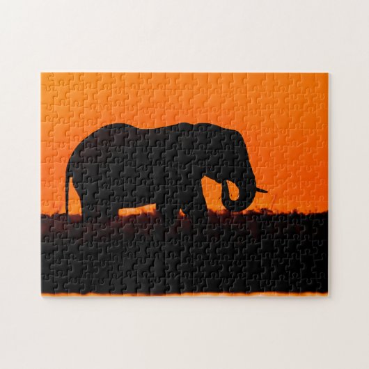 Sunset Elephant Silhouette Puzzle Legpuzzel (Horizontaal)