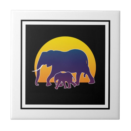 Sunset Elephants Tegeltje (Voorkant)