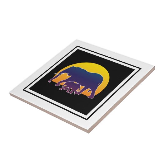 Sunset Elephants Tegeltje (Zijkant)