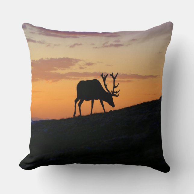 Sunset Elk Silhouette Kussen (Voorkant)