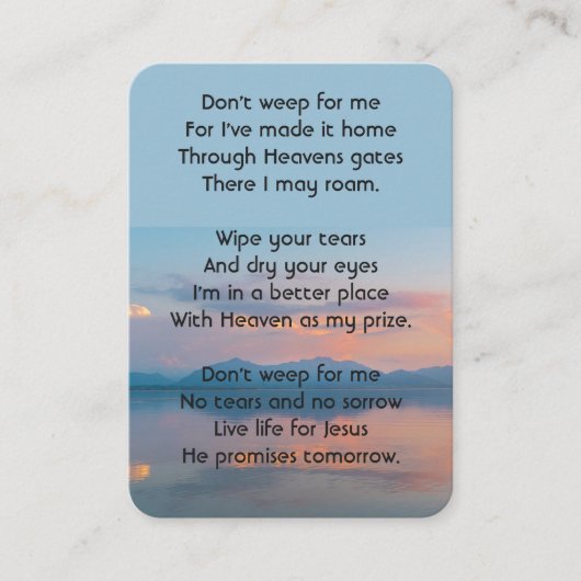 Sunset Evening Sky Dusk Memorial Pocket Keepsake Visitekaartje (Voorkant)