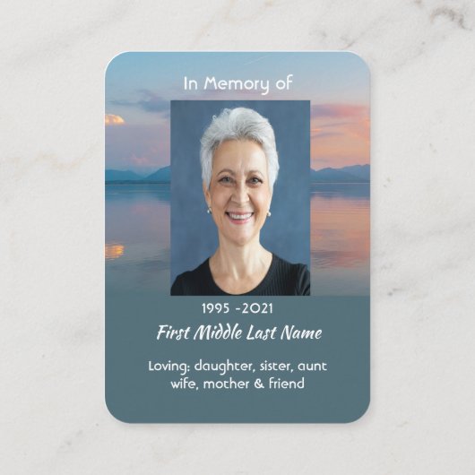 Sunset Evening Sky Dusk Memorial Pocket Keepsake Visitekaartje (Achterkant)