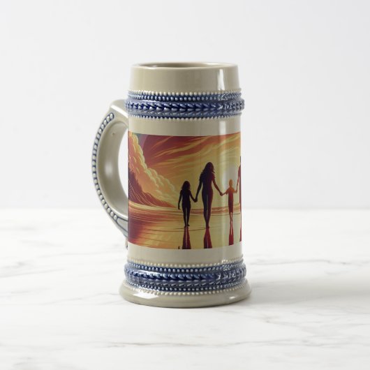 Sunset Family Beach Walk Beer Stein – Mok (Voorkant links)