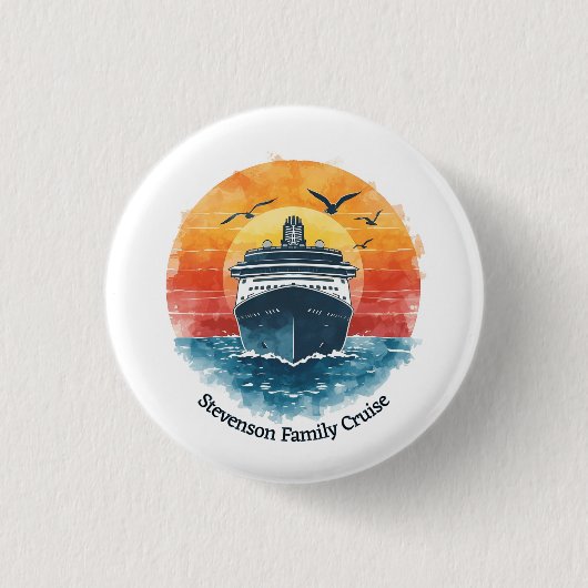 Sunset Family Name Vacation Cruise Ship Keepsake Ronde Button 3,2 Cm (Voorkant)