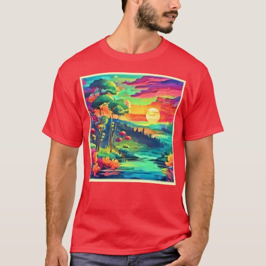 Sunset Fantasy Landschap T-shirt (Voorkant)