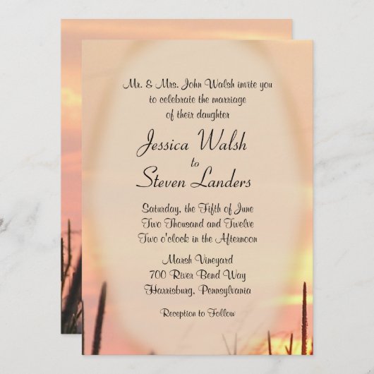 Sunset Field Wedding Invitation Kaart (Voorkant / Achterkant)
