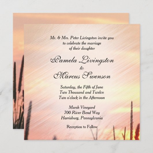 Sunset Field Wedding Invitation Kaart (Voorkant / Achterkant)
