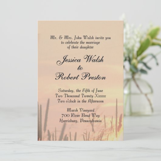 Sunset Field Wedding Invitation Kaart (Staand voorkant)