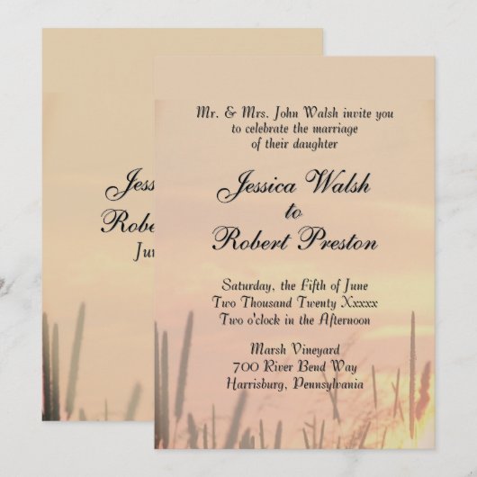 Sunset Field Wedding Invitation Kaart (Voorkant / Achterkant)