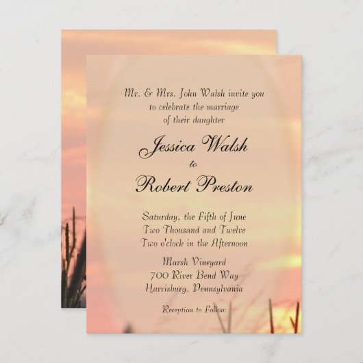 Sunset Field Wedding Invitation Kaart (Voorkant / Achterkant)