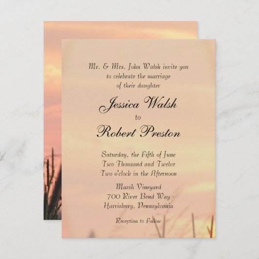 Sunset Field Wedding Invitation Kaart (Voorkant / Achterkant)