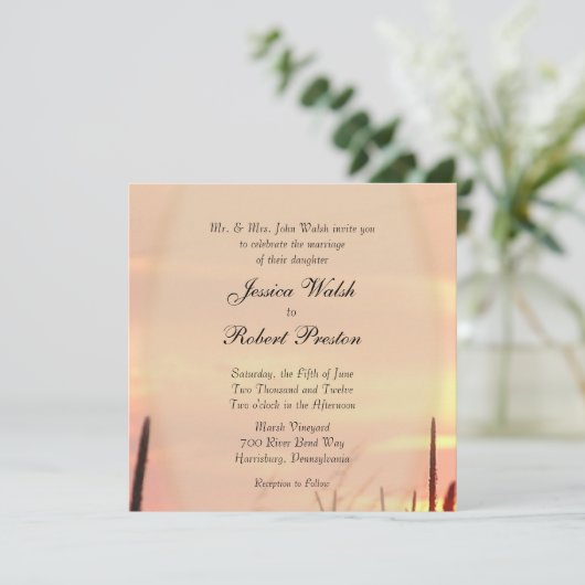 Sunset Field Wedding Invitations Kaart (Staand voorkant)