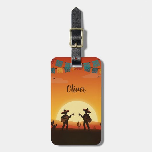 Sunset Fiesta – Whimsical Woestijnfeest Bagagelabel (Voorkant verticaal)