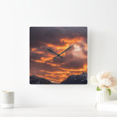 Sunset Fire Skies Vierkante Klok (Huis)