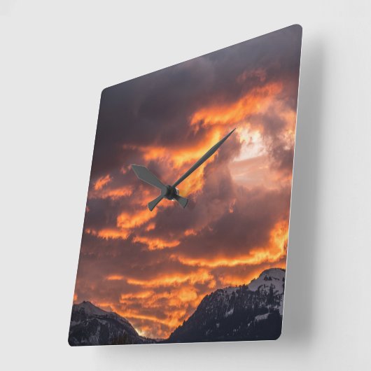 Sunset Fire Skies Vierkante Klok (Hoek)