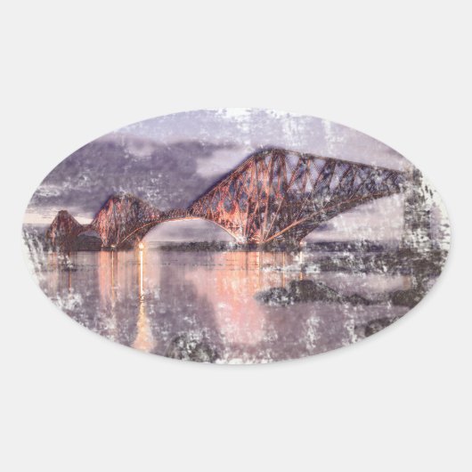 Sunset Firth of Forth Railway Bridge Ovale Sticker (Voorkant)