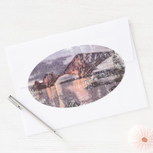 Sunset Firth of Forth Railway Bridge Ovale Sticker (Envelop)