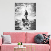 Sunset Fisherman Canvas Zwart wit schilderij Afdruk (Insitu (Woonkamer))