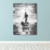Sunset Fisherman Canvas Zwart wit schilderij Afdruk (Insitu (Houten vloer))