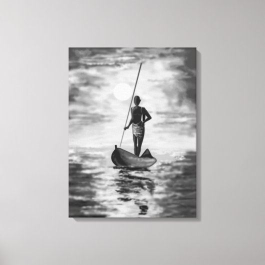 Sunset Fisherman Canvas Zwart wit schilderij Afdruk (Voorkant)