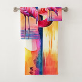 Sunset Flamingo Art Design Bad Handdoek (Insitu)