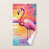 Sunset Flamingo Art Design Bad Handdoek (Handdoek)