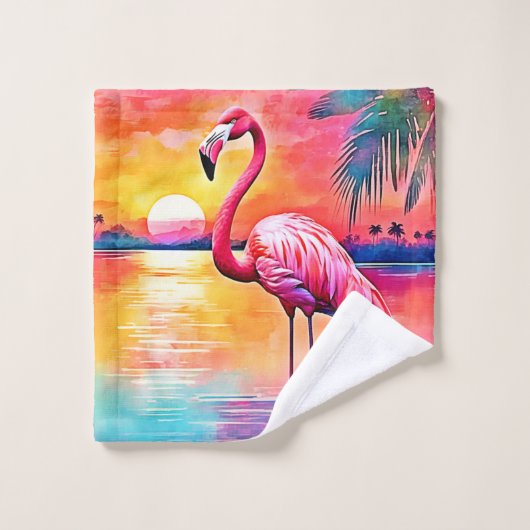 Sunset Flamingo Art Design Bad Handdoek (Wasdoekje)