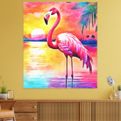 Sunset Flamingo Art Design Canvas Afdruk (Insitu (Woonkamer))