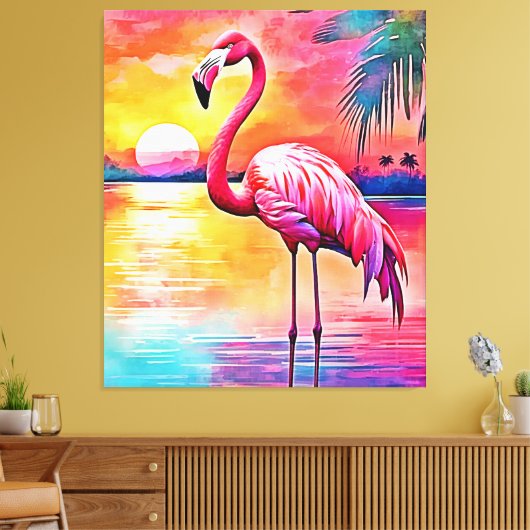 Sunset Flamingo Art Design Canvas Afdruk (Insitu (Woonkamer))