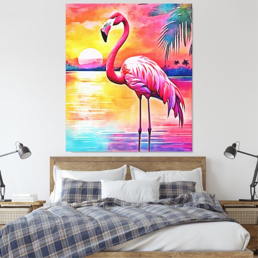 Sunset Flamingo Art Design Canvas Afdruk (Insitu (Slaapkamer))