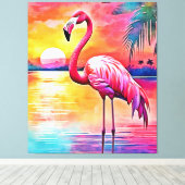 Sunset Flamingo Art Design Canvas Afdruk (Insitu (Houten vloer))
