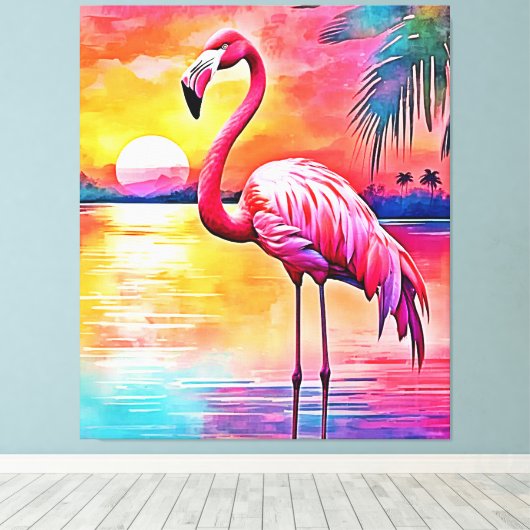 Sunset Flamingo Art Design Canvas Afdruk (Insitu (Houten vloer))