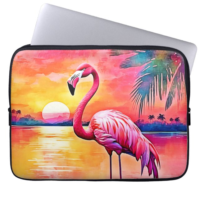 Sunset Flamingo Art Design Laptop Sleeve (Voorkant)