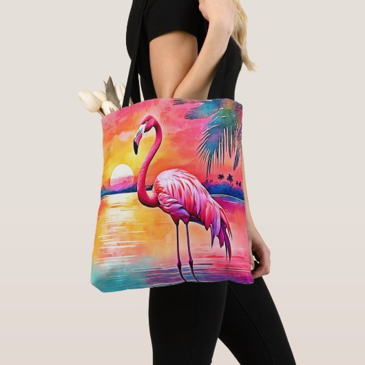 Sunset Flamingo Art Design Tote Bag (Dichtbij)