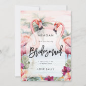 Sunset Flamingo wordt mijn bruidsmeisjeskaart Aankondiging (Voorkant)