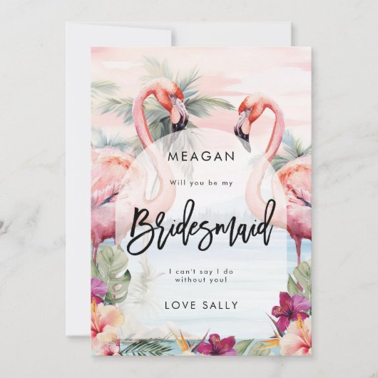 Sunset Flamingo wordt mijn bruidsmeisjeskaart Aankondiging (Voorkant)