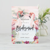 Sunset Flamingo wordt mijn bruidsmeisjeskaart Aankondiging (Staand voorkant)