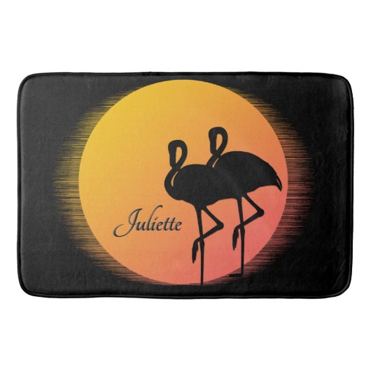 Sunset Flamingo's met persoonlijke naam Badmat (Voorkant)
