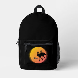Sunset Flamingo's met persoonlijke naam Bedrukte Rugzak