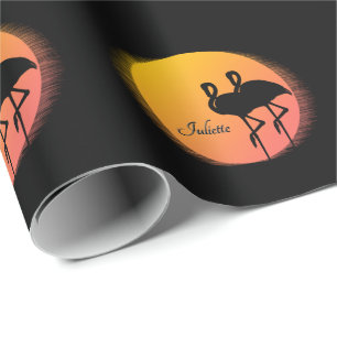 Sunset Flamingo's met persoonlijke naam Cadeaupapier