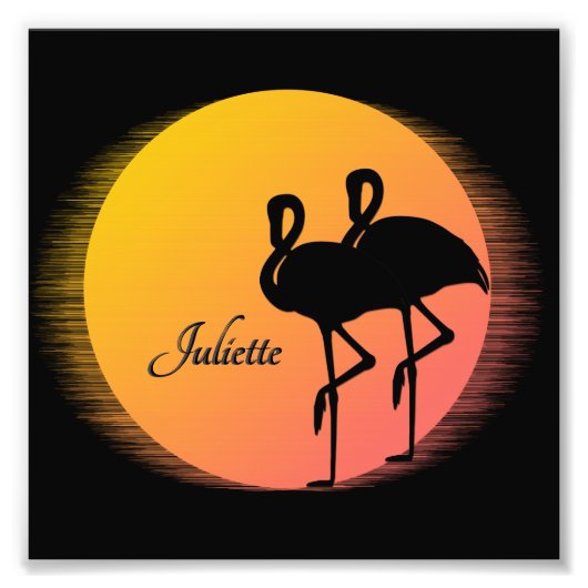 Sunset Flamingo's met persoonlijke naam Foto Afdruk (Voorkant)