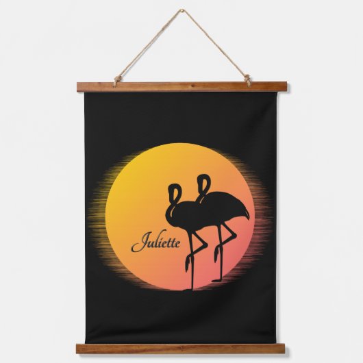 Sunset Flamingo's met persoonlijke naam Hangend Wandkleed (Voorkant)