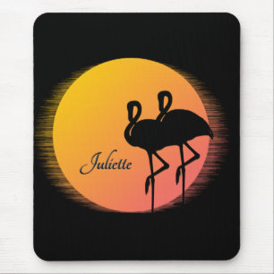 Sunset Flamingo's met persoonlijke naam Muismat