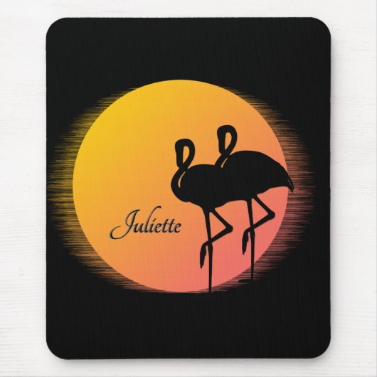 Sunset Flamingo's met persoonlijke naam Muismat (Voorkant)